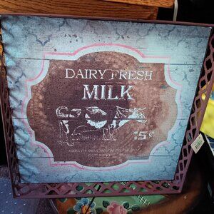 Farmhouse Decor Cow Rustic Tray Sign Shelf Sitter -NWT